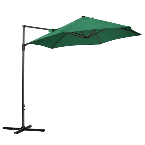 Outsunny 8.5FT Offset Patio Umbrella with 360° Rotation, Outdoor Cantilever Roma Parasol Hanging Sun Shade Canopy Shelter with Cross Base, Green