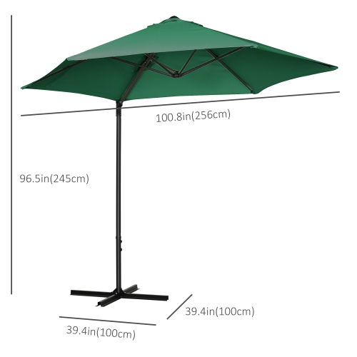Outsunny 8.5FT Offset Patio Umbrella with 360° Rotation, Outdoor Cantilever Roma Parasol Hanging Sun Shade Canopy Shelter with Cross Base, Green