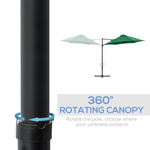 Outsunny 8.5FT Offset Patio Umbrella with 360° Rotation, Outdoor Cantilever Roma Parasol Hanging Sun Shade Canopy Shelter with Cross Base, Green