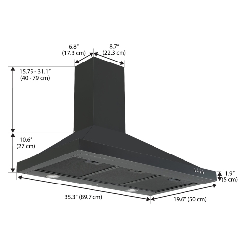 Ancona 36" 450 CFM Convertible Wall Mount Range Hood in Black Stainless Steel