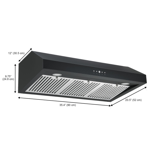 Ancona 36" 440 CFM Ducted Under Cabinet Range Hood in Black