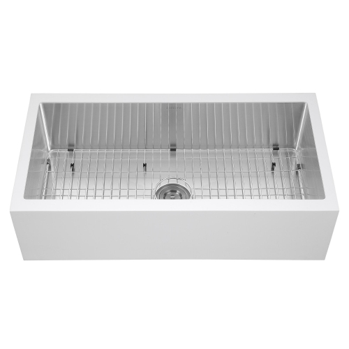 Ancona Undermount 36" Single Bowl Farmhouse Apron Front Kitchen Sink in White and Stainless Steel