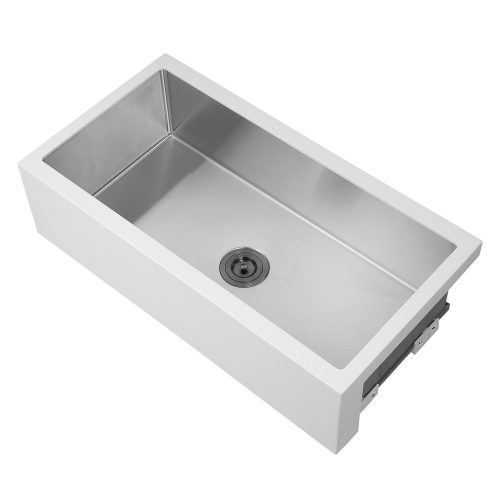 Ancona Undermount 36" Single Bowl Farmhouse Apron Front Kitchen Sink in White and Stainless Steel