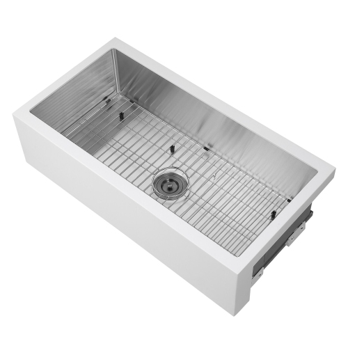 Ancona Undermount 36" Single Bowl Farmhouse Apron Front Kitchen Sink in White and Stainless Steel