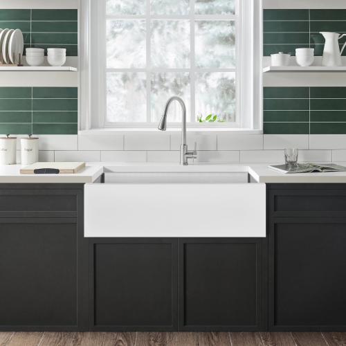 Ancona Undermount 36" Single Bowl Farmhouse Apron Front Kitchen Sink in White and Stainless Steel