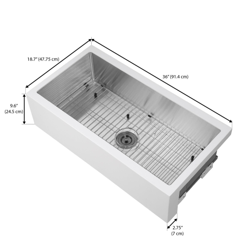 Ancona Undermount 36" Single Bowl Farmhouse Apron Front Kitchen Sink in White and Stainless Steel