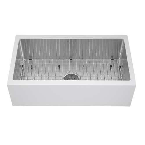 Ancona Undermount 33" Single Bowl Farmhouse Apron Front Kitchen Sink in White and Stainless Steel