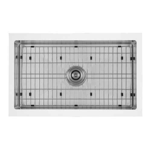 Ancona Undermount 30" Single Bowl Farmhouse Apron Front Kitchen Sink in White and Stainless Steel
