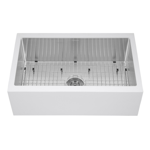 Ancona Undermount 30" Single Bowl Farmhouse Apron Front Kitchen Sink in White and Stainless Steel
