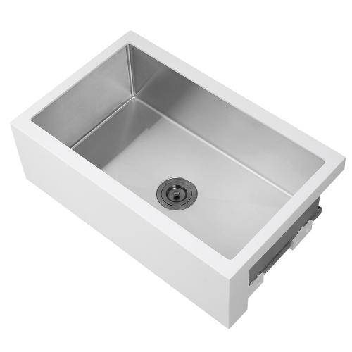 Ancona Undermount 30" Single Bowl Farmhouse Apron Front Kitchen Sink in White and Stainless Steel
