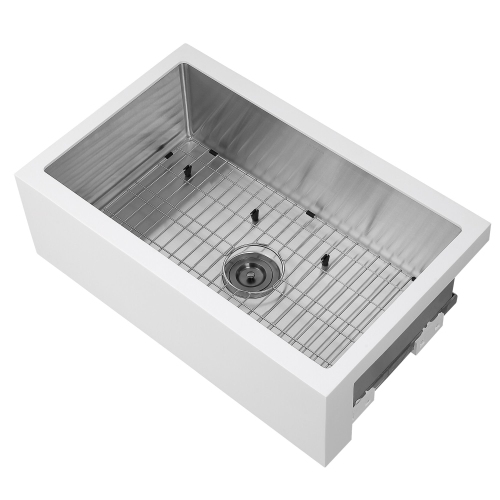 Ancona Undermount 30" Single Bowl Farmhouse Apron Front Kitchen Sink in White and Stainless Steel