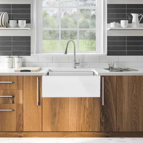 Ancona Undermount 30" Single Bowl Farmhouse Apron Front Kitchen Sink in White and Stainless Steel