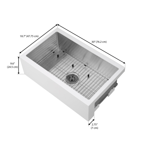 Ancona Undermount 30" Single Bowl Farmhouse Apron Front Kitchen Sink in White and Stainless Steel