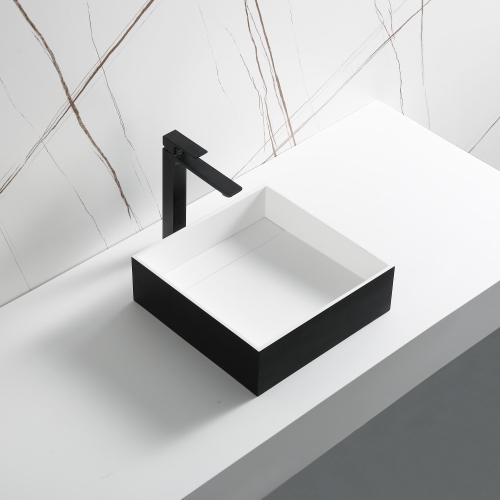 Ancona Square Pure Acrylic Stone Vessel Bathroom Sink in Matte White and Matte Black