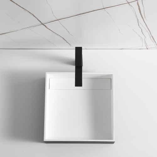 Ancona Square Pure Acrylic Stone Vessel Bathroom Sink in Matte White and Matte Black