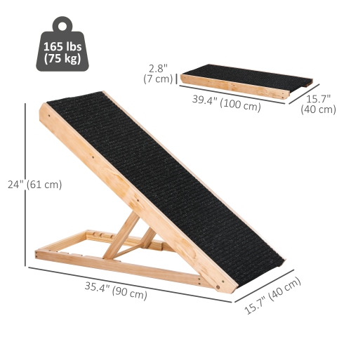 PawHut – Rampe pour canapé de lit, rampe pliable en bois réglable en hauteur à 4 niveaux 10&nbsp;po/15&nbsp;po/20&nbsp;po/24&nbsp;po, pour vieux