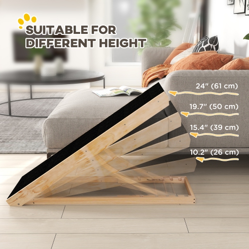 PawHut – Rampe pour canapé de lit, rampe pliable en bois réglable en hauteur à 4 niveaux 10&nbsp;po/15&nbsp;po/20&nbsp;po/24&nbsp;po, pour vieux