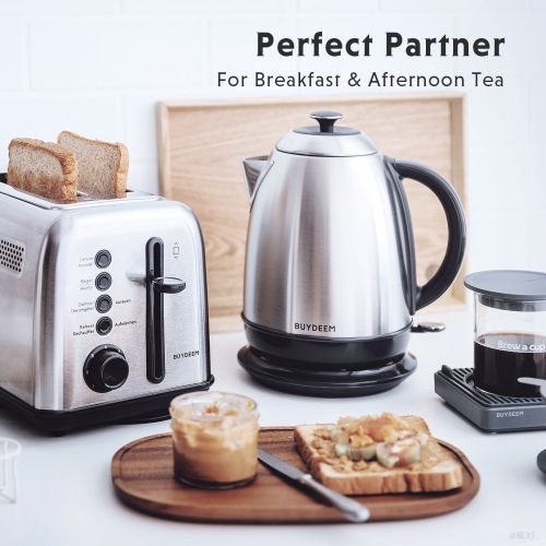 BUYDEEM K640 Stainless Steel Electric Tea Kettle with Auto Shut-Off and Boil Dry Protection, 1.7 Liter Cordless Hot Water Boiler with Swivel Base,