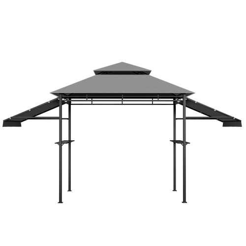Gymax 13.5' x 4' Patio BBQ Grill Gazebo Side Awnings Shelves 2-Tier Canopy Outdoor