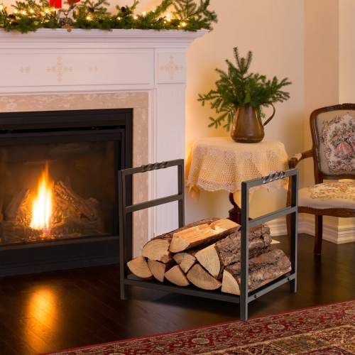 Gymax Firewood Rack Fireplace Log Holder Wood Steel Stove Bracket Stacking Rack