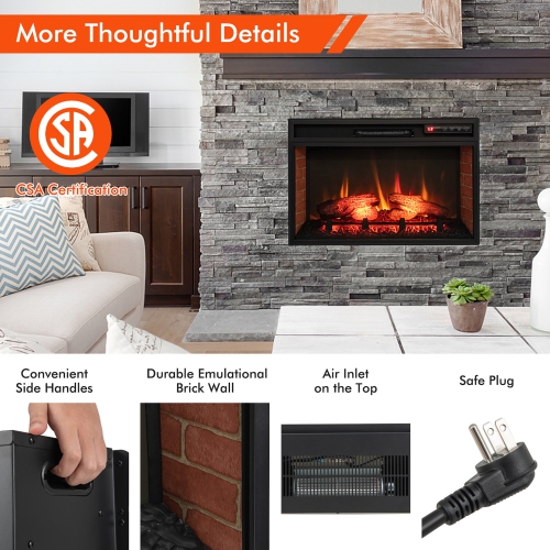 Gymax 1400W 26 Inch Electric Fireplace Insert 4777 BTU Recessed Freestanding Fireplace w/ Remote