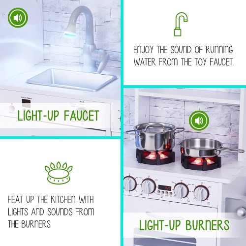 Lil' Jumbl Kitchen Set for Kids, Pretend Wooden Play Kitchen Set, Realistic Sound & More - White