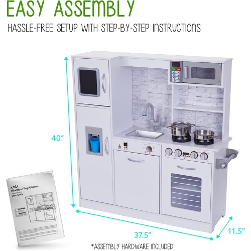 Lil' Jumbl Kitchen Set for Kids, Pretend Wooden Play Kitchen Set, Realistic Sound & More - White