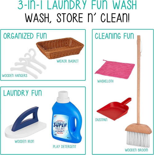 Lil’ Jumbl – Ensemble de jeux avec laveuse et sécheuse pour enfants, ensemble de buanderie en bois pour enfants