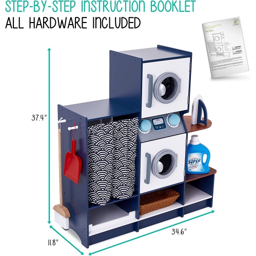 Lil’ Jumbl – Ensemble de jeux avec laveuse et sécheuse pour enfants, ensemble de buanderie en bois pour enfants