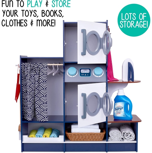 Lil’ Jumbl – Ensemble de jeux avec laveuse et sécheuse pour enfants, ensemble de buanderie en bois pour enfants