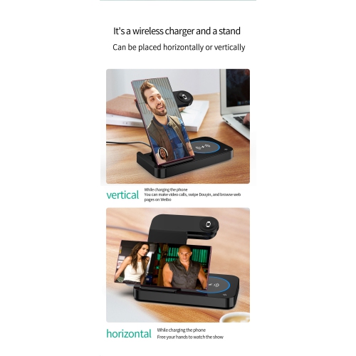 15W Dock Charging Station 3-in-1 Foldable Stand for iPhone 17/16/15/14/13/12/11 for Android Phones S25/S23 Galaxy Watch 6/5/ Pro/4/3 for AirPods