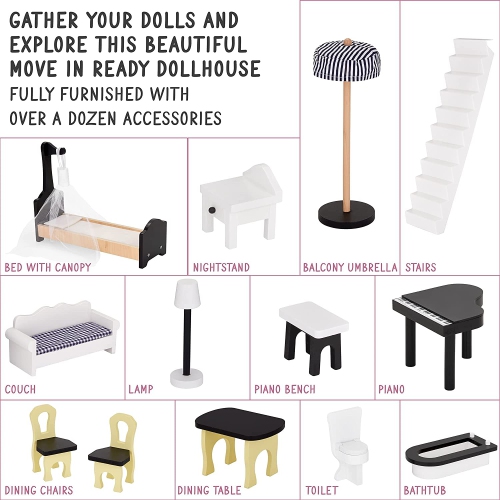 Lil Jumbl maison à roues en bois à 3 étages avec ascenseur et 12 pièces