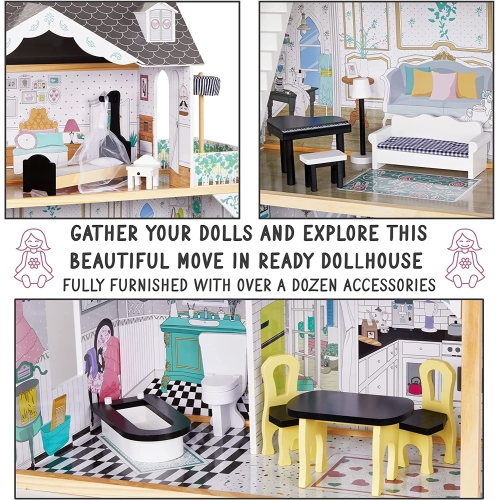 Lil Jumbl maison à roues en bois à 3 étages avec ascenseur et 12 pièces