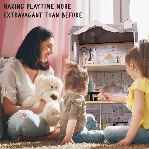 Lil Jumbl maison à roues en bois à 3 étages avec ascenseur et 12 pièces