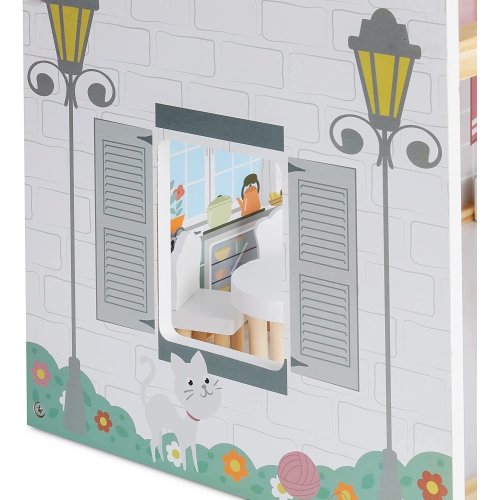 Lil Jumbl – Poupée en bois à 3 étages pour enfants avec 2 escaliers et 17 pièces