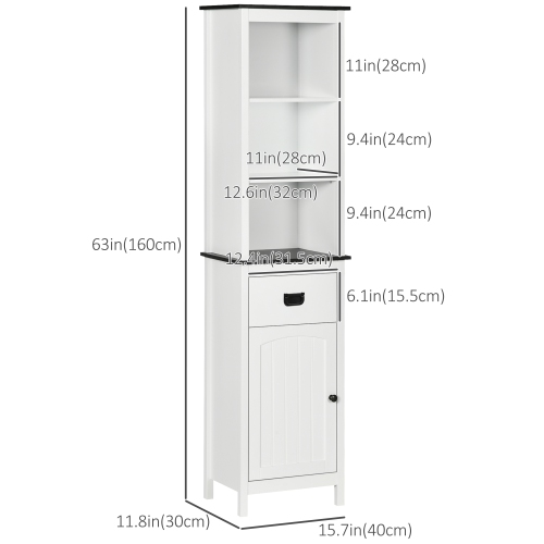 kleankin Tall Bathroom Storage Cabinet, Floor Standing Linen Cabinet with Drawer and Adjustable Shelf for Living Room, White