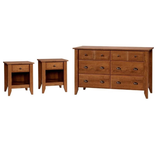 HOME SQUARE  3 Piece Bedroom Set With Dresser And 2 Nightstands In Oiled Oak