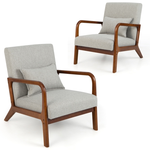 Costway Set of 2 Accent Chairs Leisure Armchair with Rubber Wood Frame&Lumbar Pillow