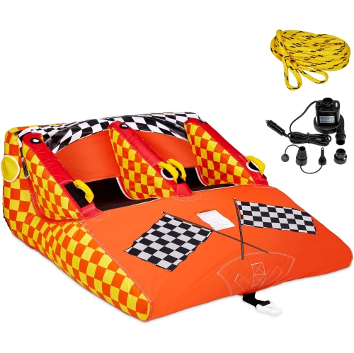 SUNNY & FUN  Towable Water Tube, 2-Person Inflatable Boat Tube With Handles & Tow Rope for Tubing