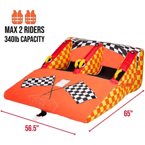 Sunny & Fun Towable Water Tube, 2-Person Inflatable Boat Tube with Handles & Tow Rope for Tubing