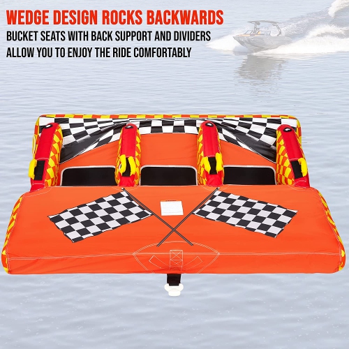 Bouée tractable Sunny & Fun, bouée gonflable pour 3 personnes avec poignées et corde de remorquage pour tubes