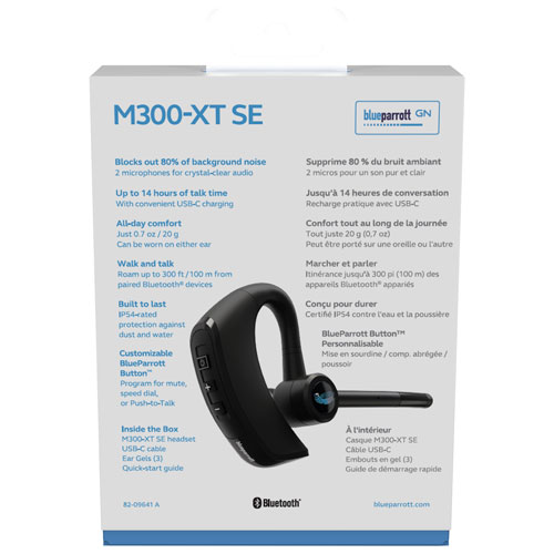Casque d'écoute mono sans fil Bluetooth M300-XT SE de BlueParrott avec microphone à suppression du bruit à 80 % et serre-tête léger