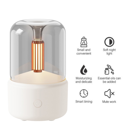 axGear Portable Candlelight Diffuser 120ml Ultrasonic Air Humidifier Cool Mist- White