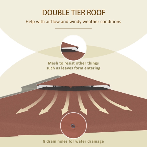 Outsunny Auvent de rechange pour tonnelle 9.8' x 9.8', couverture supérieure de tonnelle avec toit double ventilé pour terrasse de jardin extérieur,