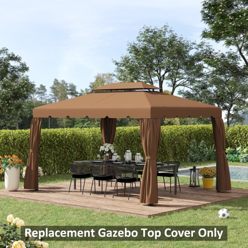 Outsunny 12.8' x 9.5' Gazebo Replacement Canopy, Gazebo Top Cover with Double Vented Roof for Garden Patio Outdoor, Coffee