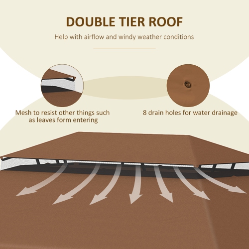 Outsunny 12.8' x 9.5' Gazebo Replacement Canopy, Gazebo Top Cover with Double Vented Roof for Garden Patio Outdoor, Coffee