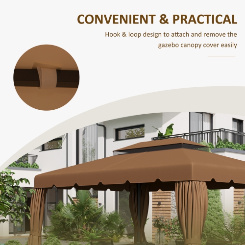 Outsunny 12.8' x 9.5' Gazebo Replacement Canopy, Gazebo Top Cover with Double Vented Roof for Garden Patio Outdoor, Coffee