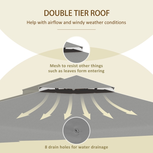 Outsunny 9.8' x 9.8' Gazebo Replacement Canopy, Gazebo Top Cover with Double Vented Roof for Garden Patio Outdoor, Grey