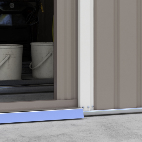 Outsunny 11' x 13' Garden Storage Shed with Foundation Kit, Metal Tool Storage House with Double Doors for Outdoor Patio Yard, Light Grey