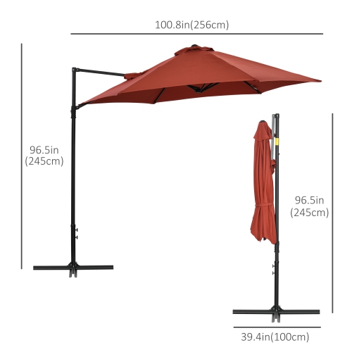 Outsunny 8.5FT Offset Patio Umbrella with 360° Rotation, Outdoor Cantilever Roma Parasol Hanging Sun Shade Canopy Shelter with Cross Base, Wine Red